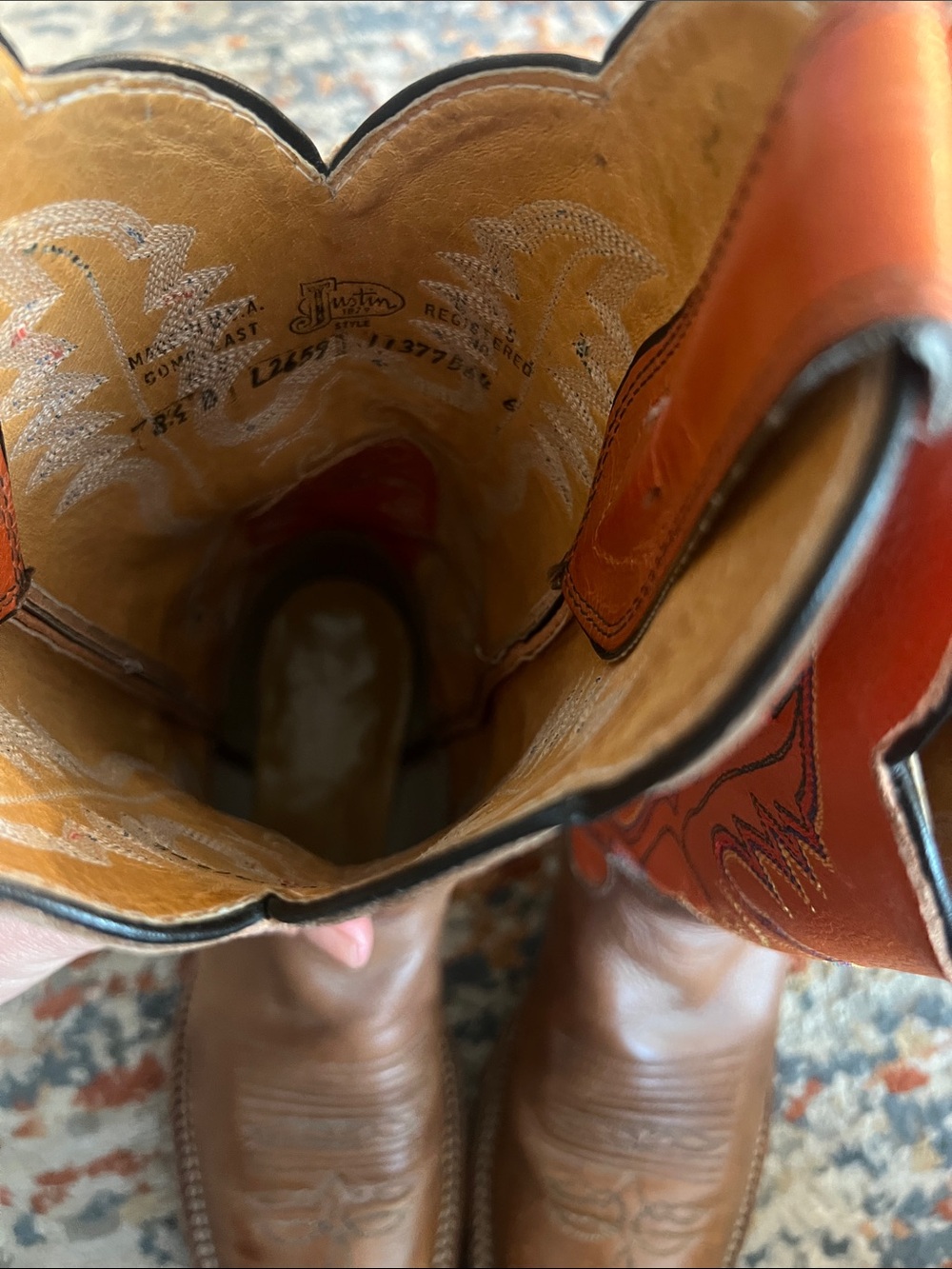 Justin Boots Orange and Brown Leather Western Heeled Boots - Picture 5 of 5